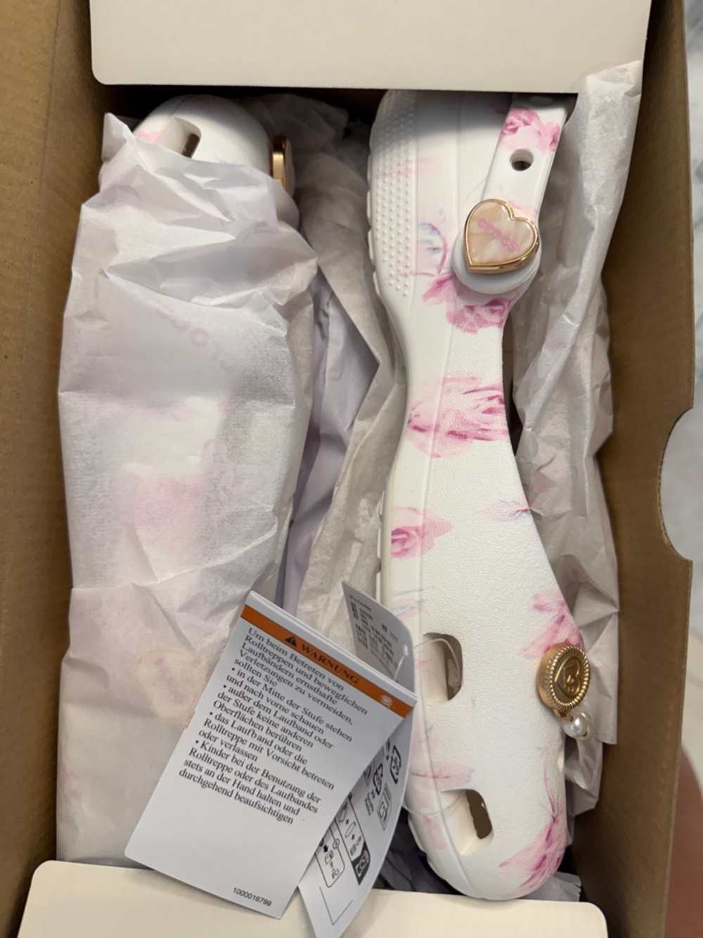 CROCS White & Pink Floral Charm Ballet Croc with Gold Accents Love Shack Fancy - Picture 3 of 3